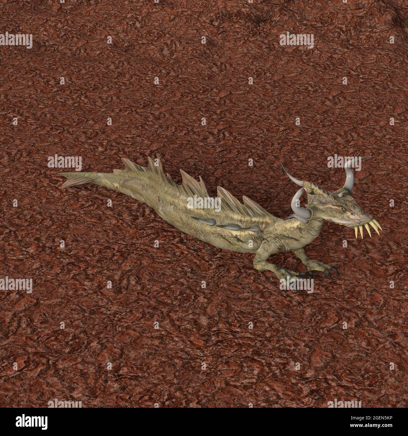 3d-ilustración de una criatura gigante de fantasía dragón con cuernos Foto de stock