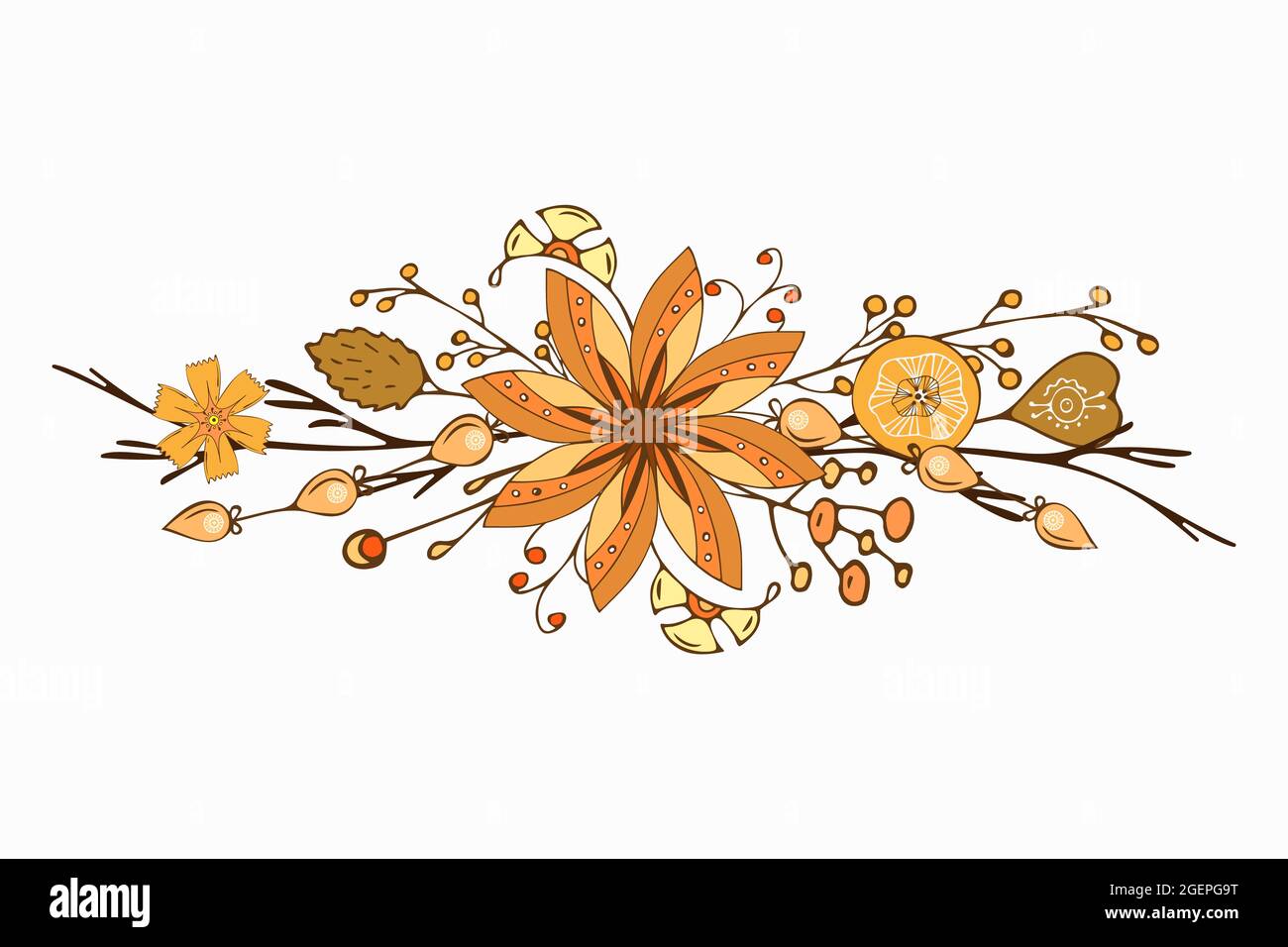 Ornamento otoño hermoso delicado garabatear flores hojas ramitas dibujo a  mano, aislado, fondo blanco, elemento para su diseño, para tarjetas de  felicitación de vacaciones. Ilustración vectorial Imagen Vector de stock -  Alamy