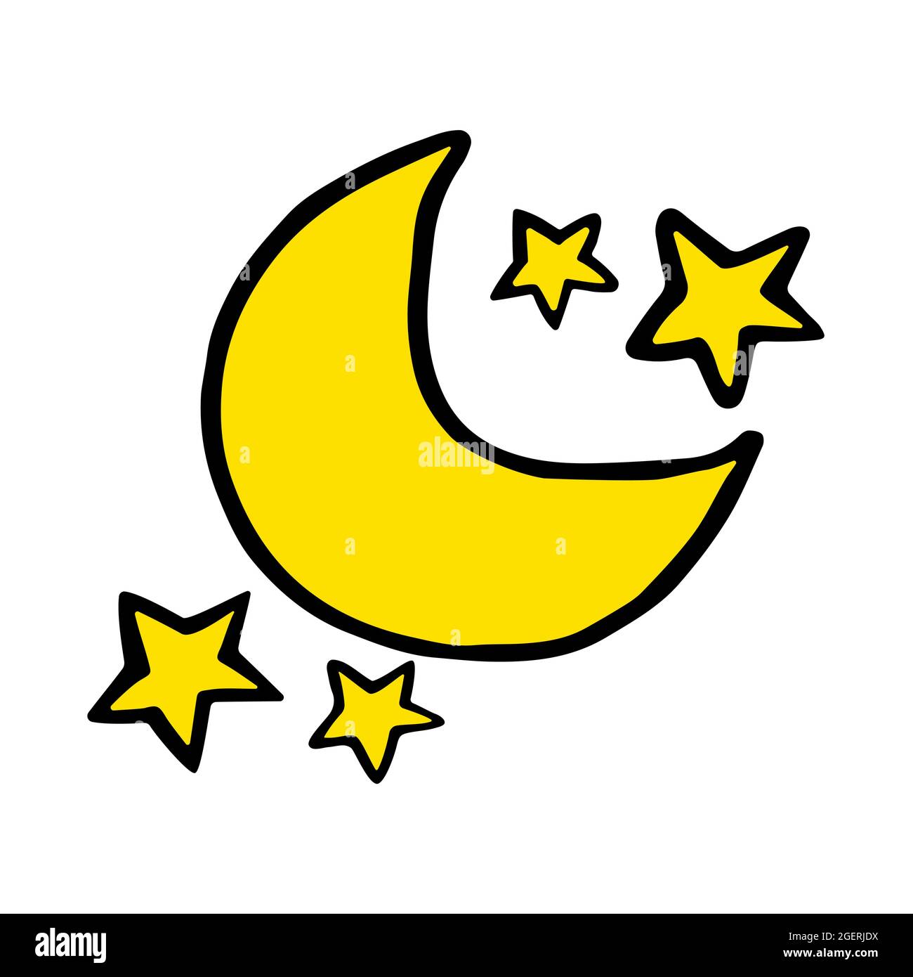 Icono de vector de luna y estrellas en estilo de fideos. Lindo símbolo de  media luna dibujado a mano aislado sobre fondo blanco Imagen Vector de  stock - Alamy