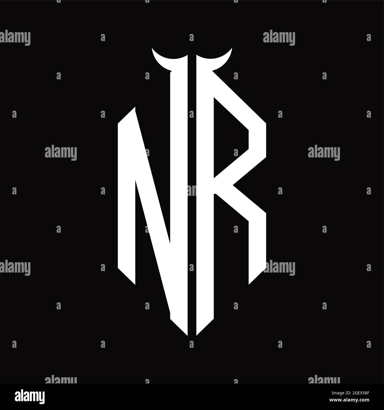 NR Monograma del logotipo con plantilla de diseño de forma de cuerno Ilustración del Vector