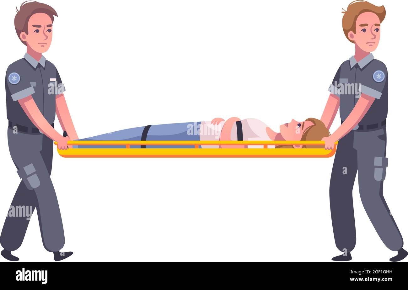 Icono de dibujos animados paramédicos de ambulancia con dos médicos y una  mujer en la camilla ilustración de vectores Imagen Vector de stock - Alamy