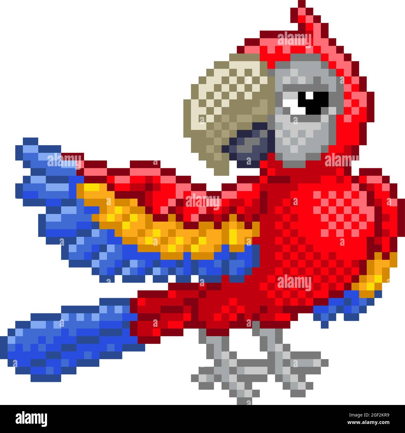 Parrot Bird Pixel Art Video Juego Animal Cartoon Ilustración del Vector