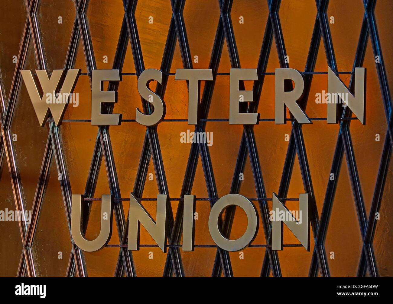 Señal de Western Union en la ventana Manhattan nyc Foto de stock