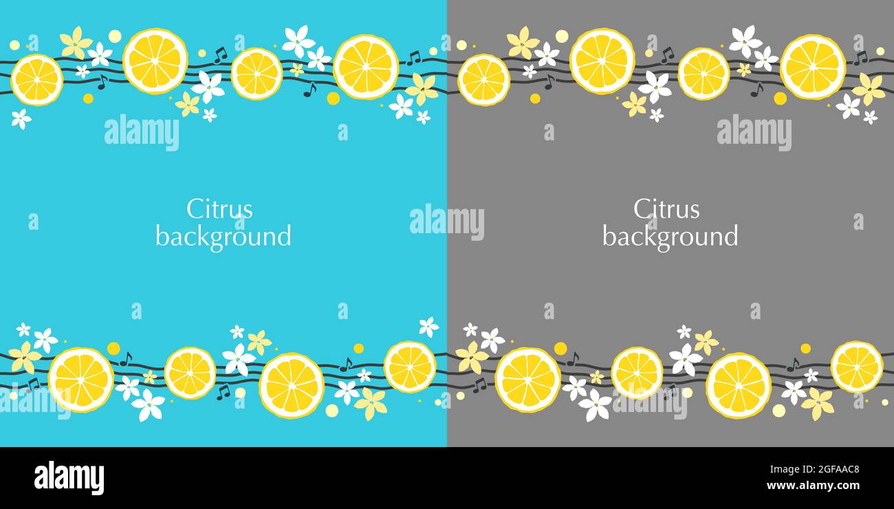Conjunto de banners con rodajas de limón, flores y notas musicales 