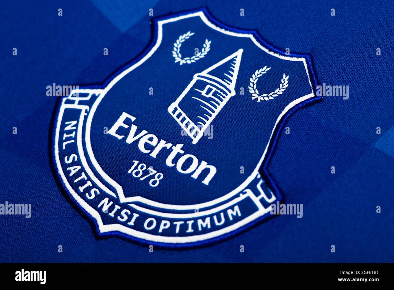 Primer plano del kit Everton FC 2020/21. Foto de stock