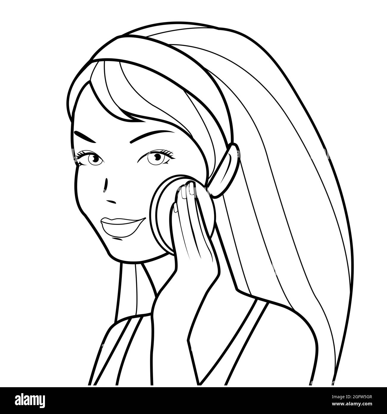 Mujer quita su maquillaje. Página para colorear en blanco y negro  Fotografía de stock - Alamy