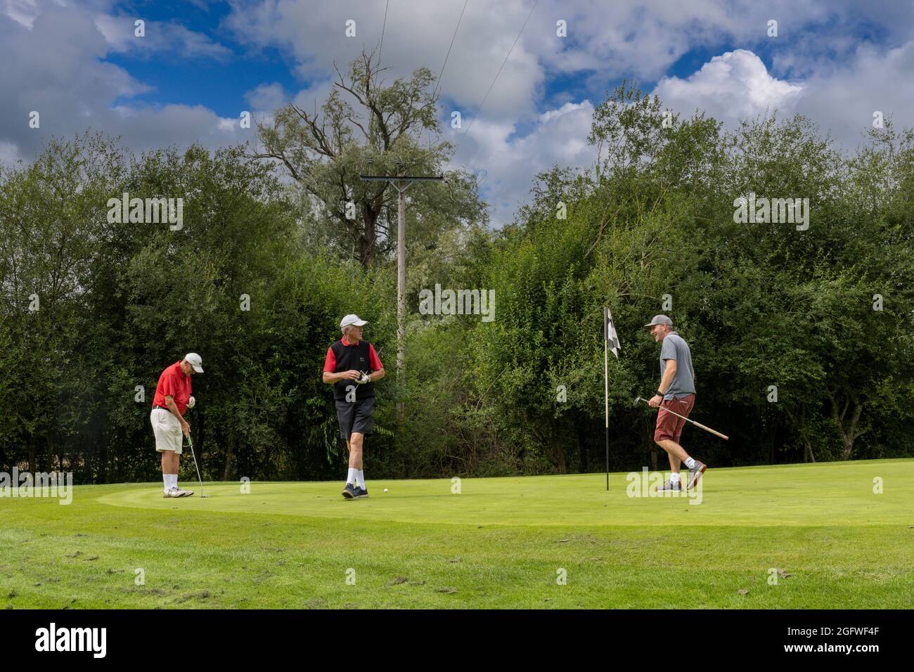 Cranleigh Golf & Country Club, Barhatch Lane, Cranleigh, Surrey, Inglaterra, REINO UNIDO. - vista del grupo de golfistas masculinos Foto de stock