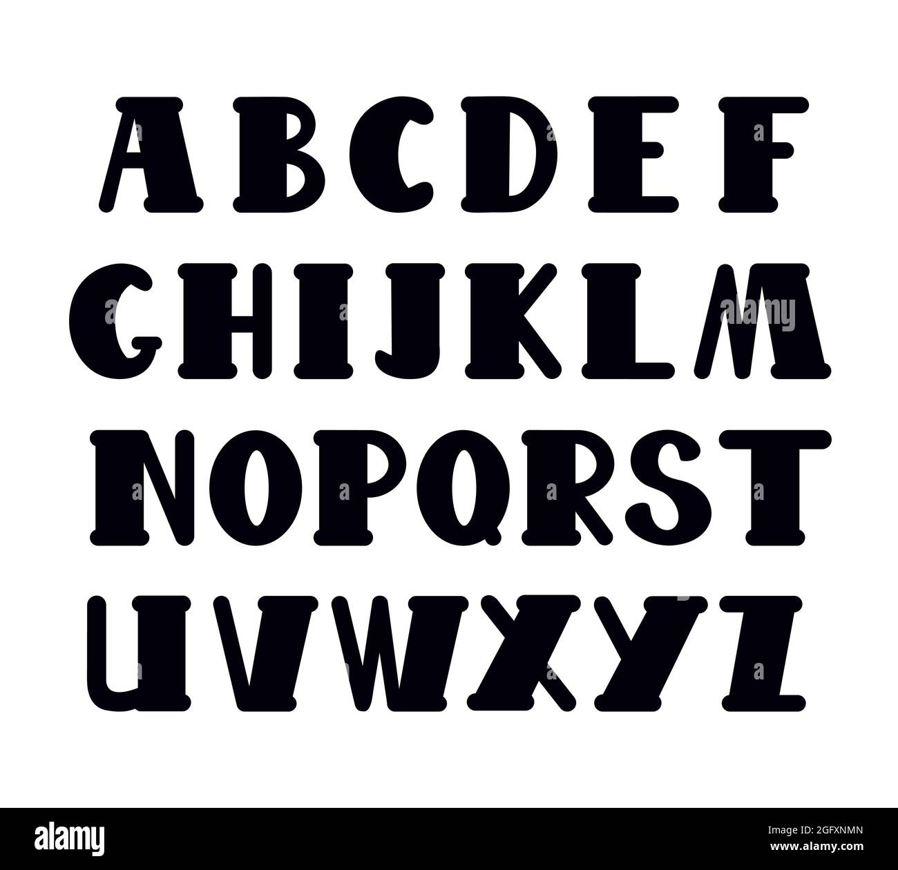 Letras mayúsculas dibujadas en negro del alfabeto inglés en estilo