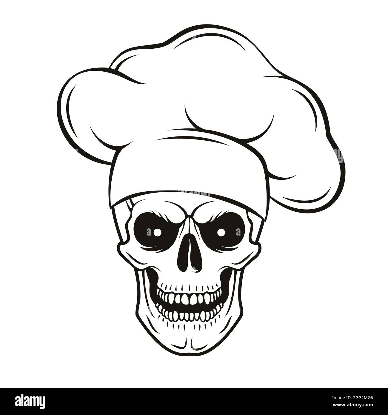 Calavera de ralladura en sombrero de chef. Cráneo chef de dibujos animados.  Ilustración vectorial Imagen Vector de stock - Alamy