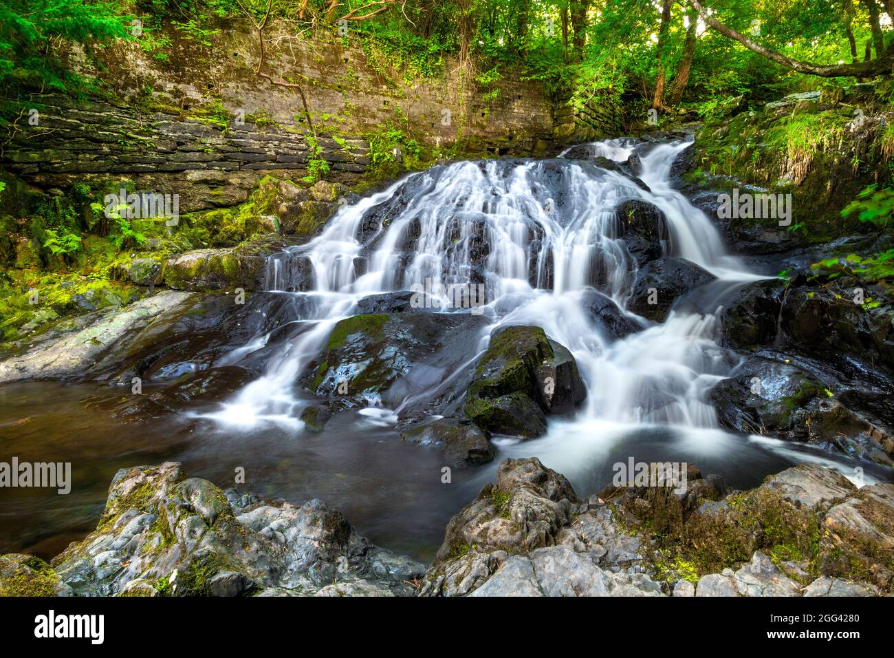Cascada Fairy Falls en Trefriw, Parque Nacional Snowdonia, Gales, Reino Unido Foto de stock