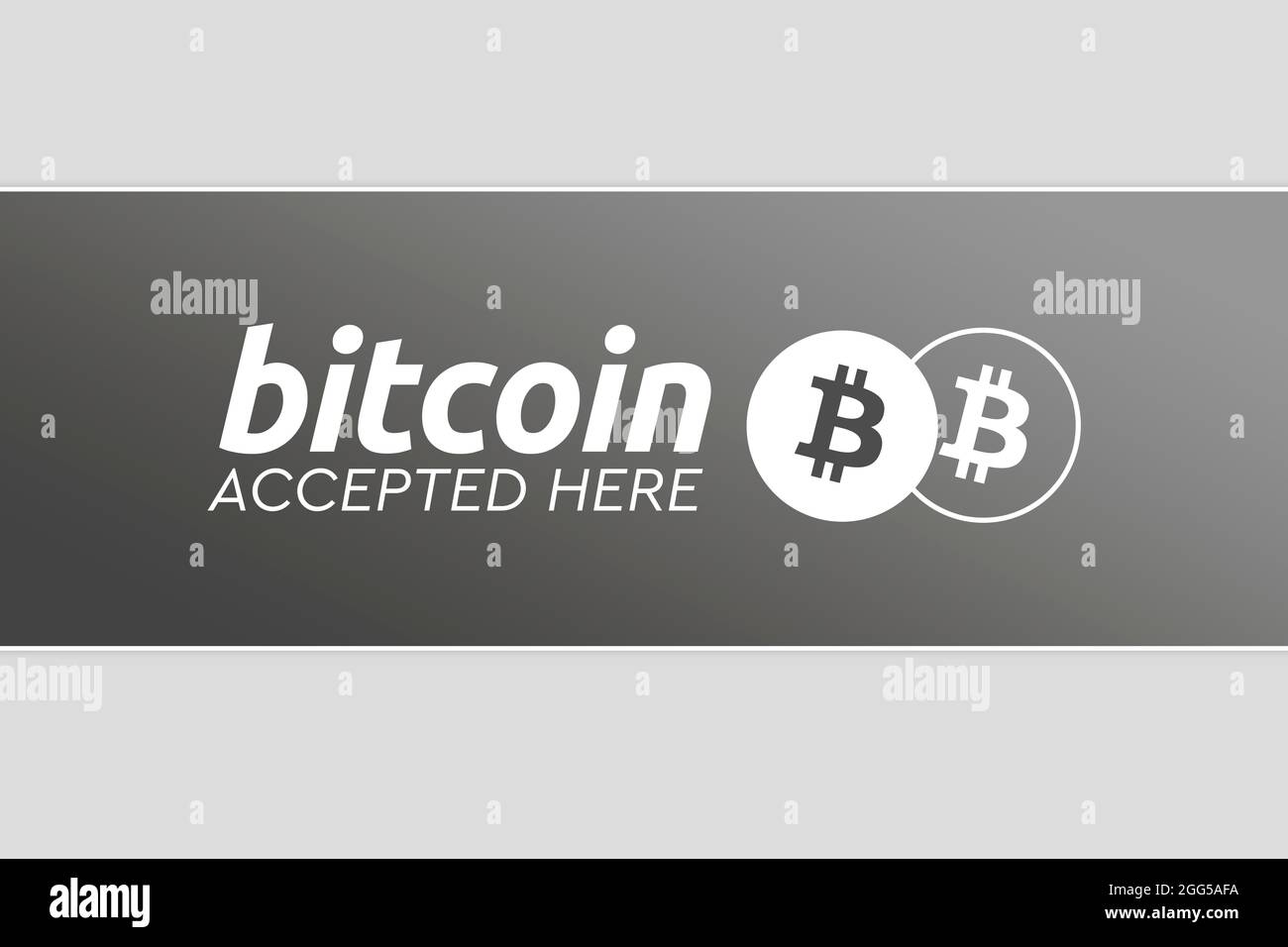 Bitcoin aceptado aquí. Bitcoin BTC Logo Acepta el pago por moneda criptográfica. Criptomoneda virtual. Concepto de dinero digital. Pegatina Foto de stock