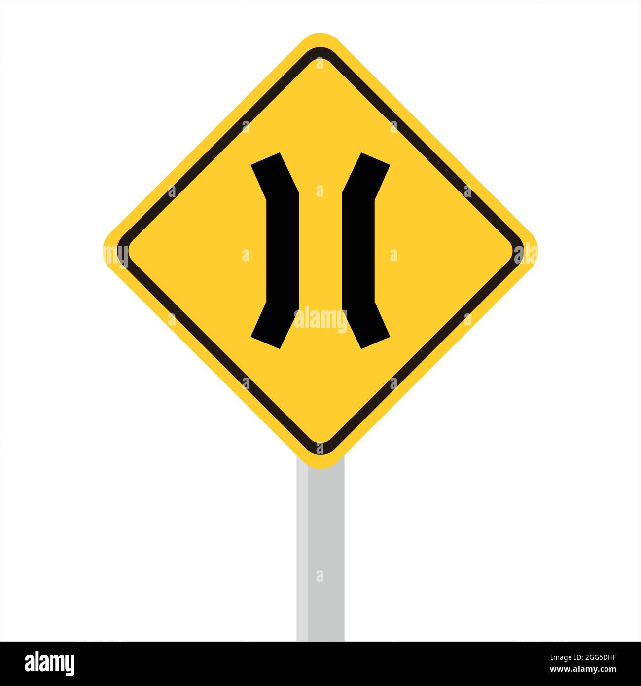Señal de tráfico del puente. Las señales de seguridad del tráfico son de color naranja y las señales de tráfico se estrechan Ilustración del Vector