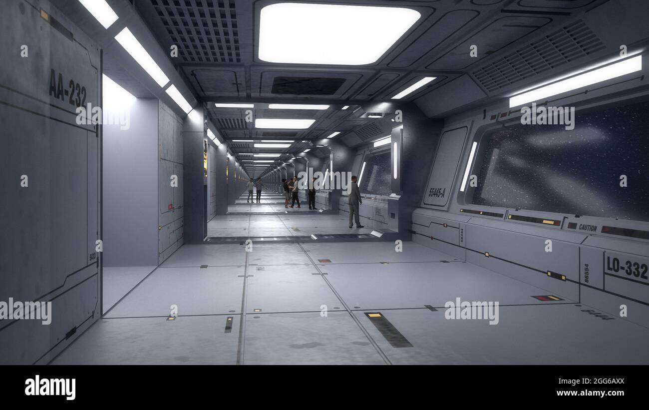 3d renderizar. Diseño interior futurista de pasillo espacial Foto de stock