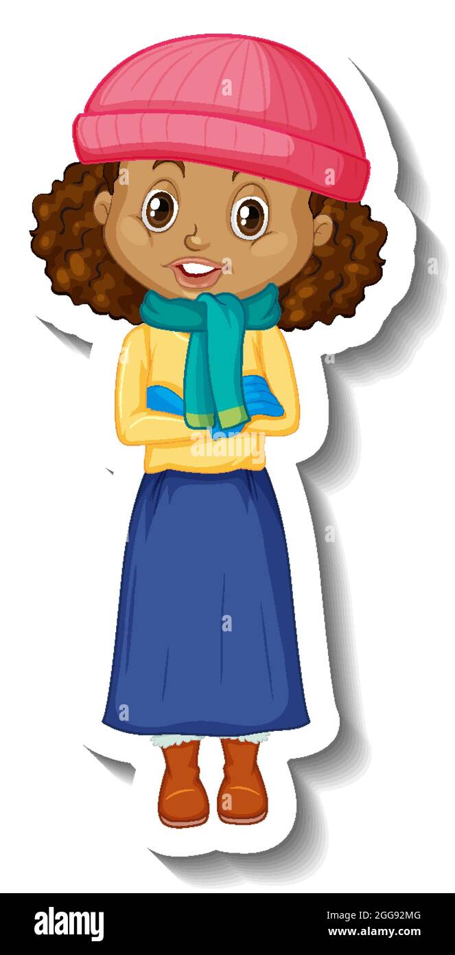 Una niña en invierno vestido caricatura ilustración de caricatura personaje  Imagen Vector de stock - Alamy