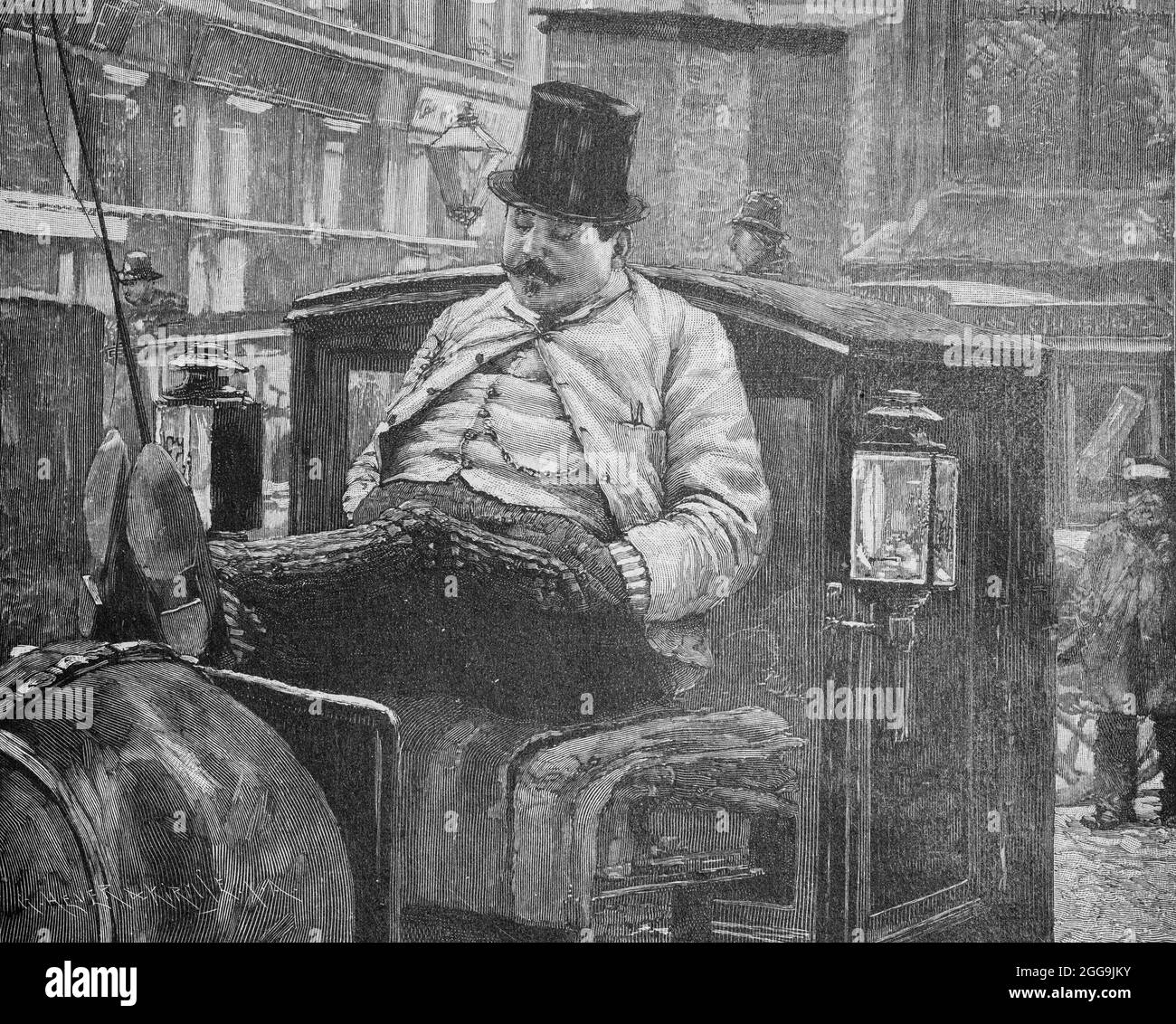 Conductor de un taxi viennese Fiaker o caballo, Viena, Austria, Europa, Hauptstädte der Welt, Ilustración histórica 1897 Foto de stock