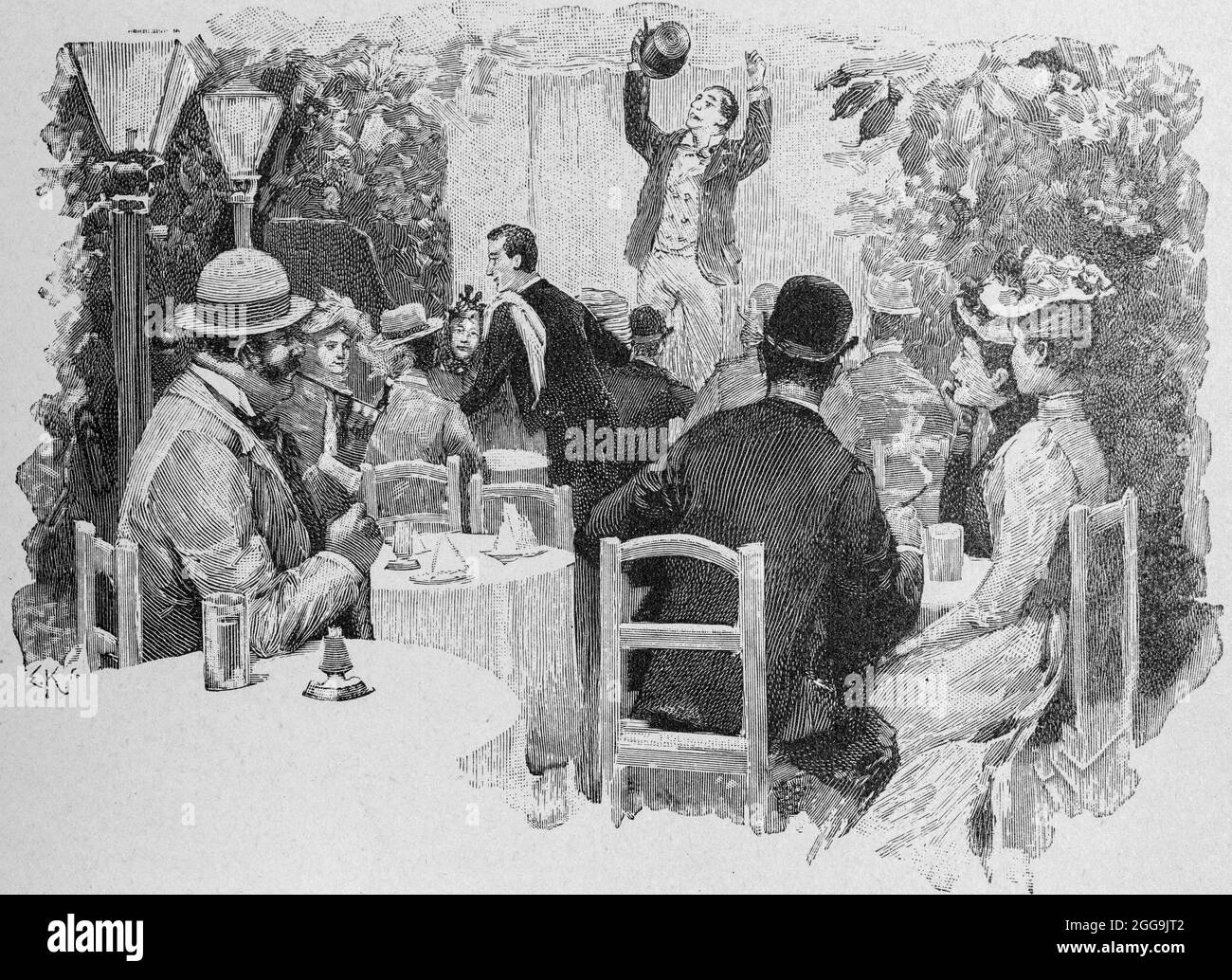 Cantante actuando en un café vienés jardín, Viena, Austria, Europa, Hauptstädte der Welt, Ilustración histórica 1897 Foto de stock