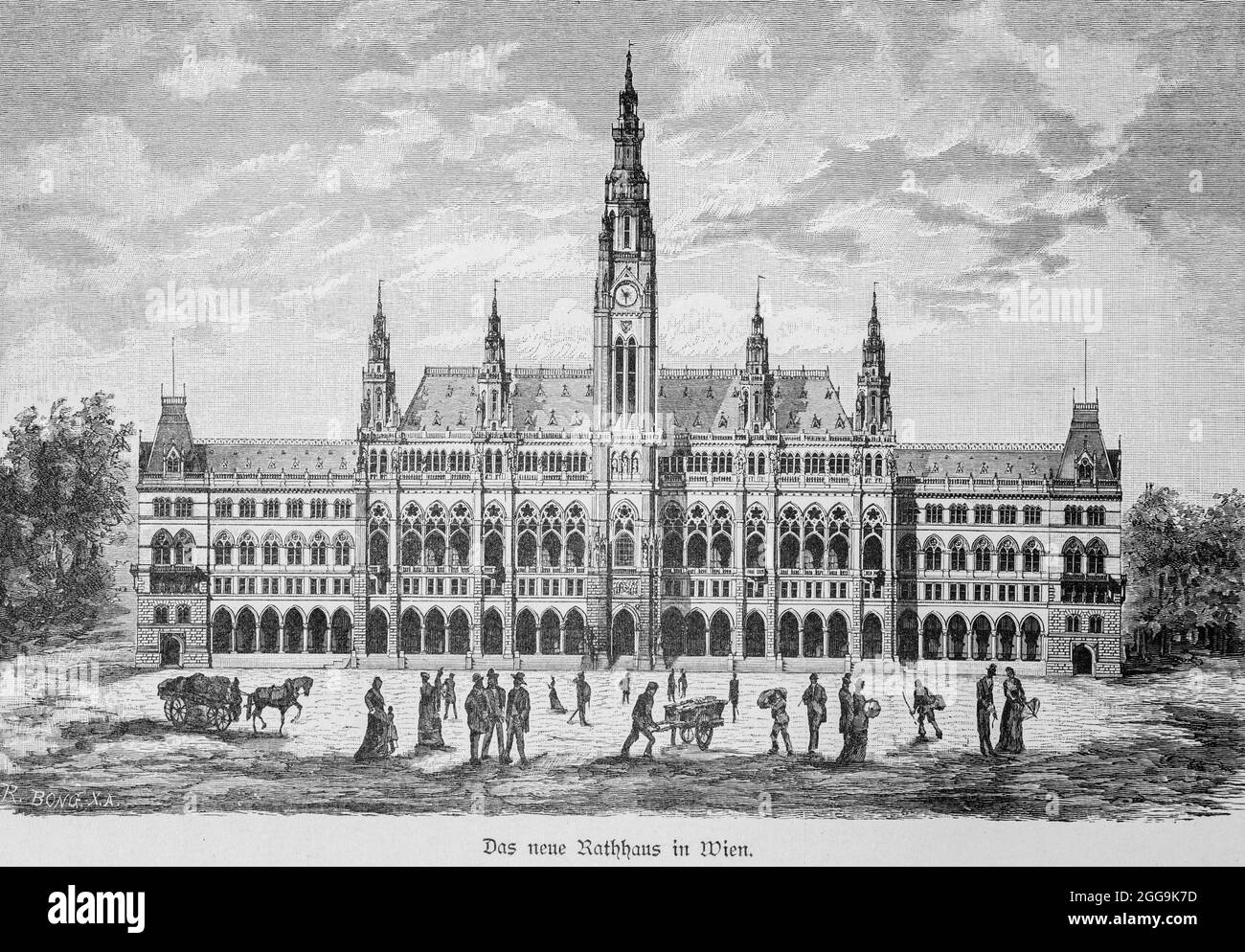 El nuevo ayuntamiento de Viena en Rathausplatz, Viena, Austria, Europa, Hauptstädte der Welt, Ilustración histórica 1897 Foto de stock