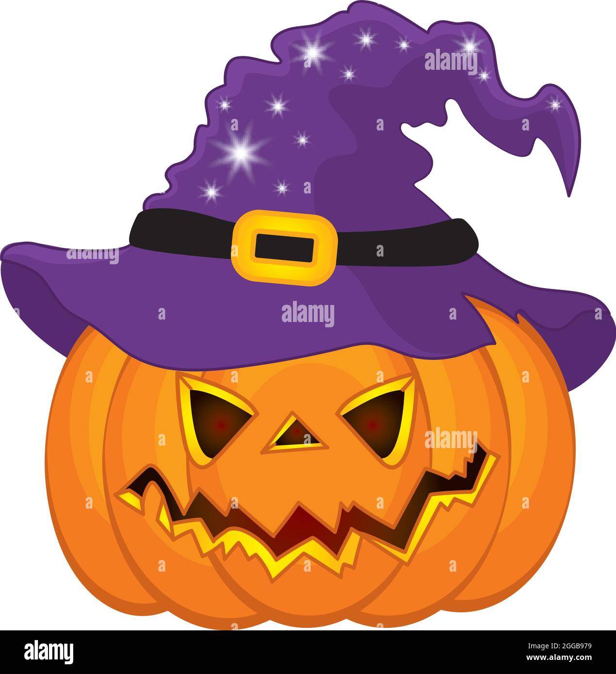 Cute calabaza con sombrero de bruja púrpura de Halloween Imagen Vector de  stock - Alamy