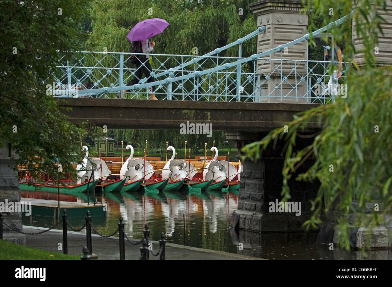Barcos de cisne históricos en jardines públicos en Boston, Massachusetts Foto de stock