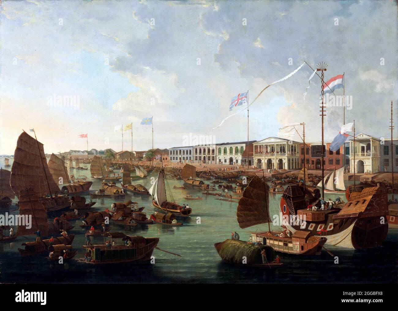 Fábricas de Cantón en 1786 por William Daniell, óleo sobre lienzo, principios del siglo 19th Foto de stock