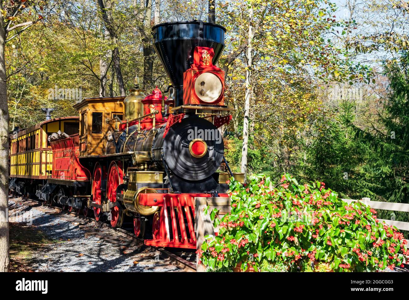Vista de máquina de vapor de leña antigua y entrenadores en un hermoso día  Fotografía de stock - Alamy