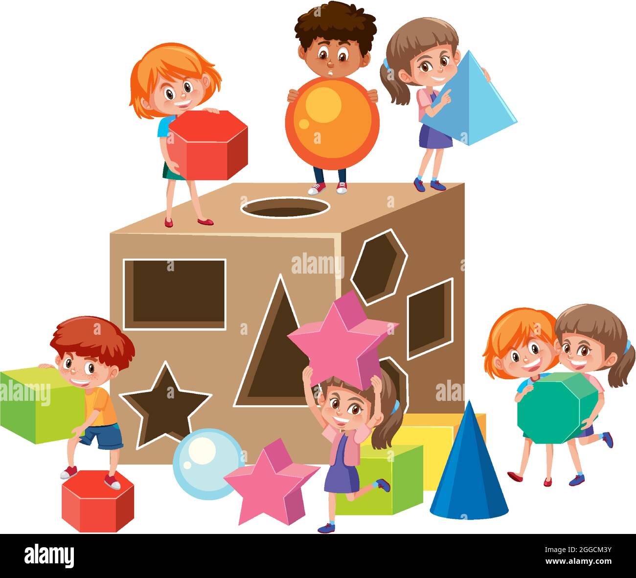Personaje de dibujos animados de muchos niños jugando con figuras de  juguete ilustración Imagen Vector de stock - Alamy