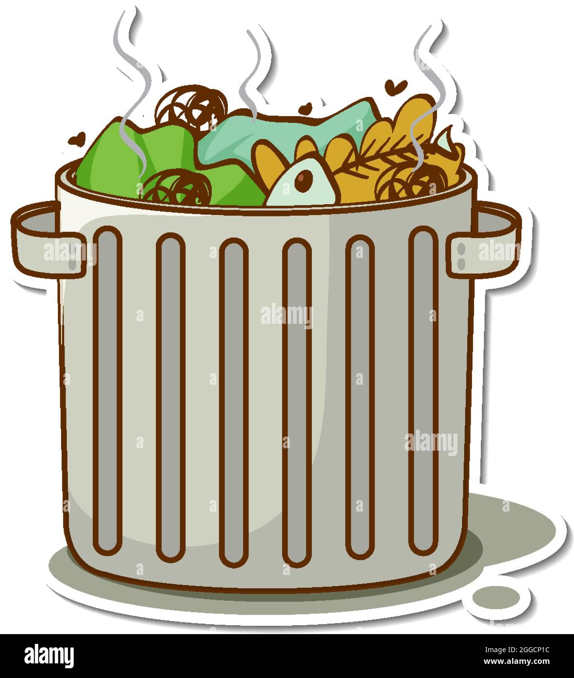 La basura en la basura puede ilustración de la etiqueta de dibujos animados  Imagen Vector de stock - Alamy
