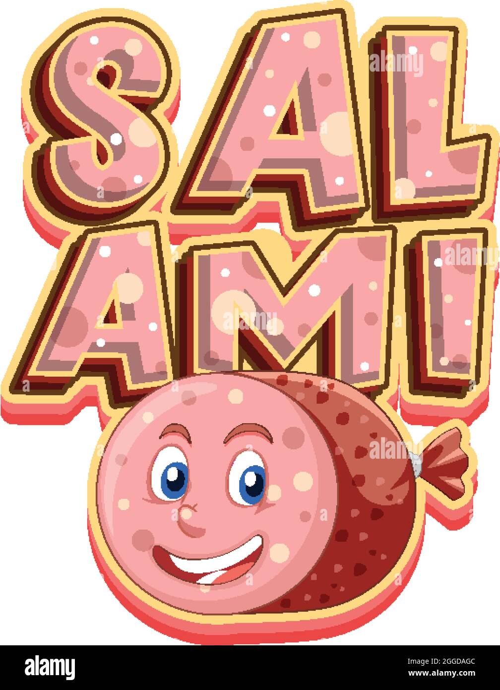 Diseño de texto con logotipo de salami con ilustración de carácter