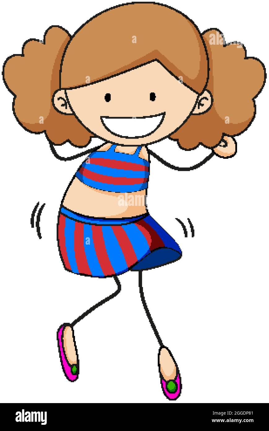 Feliz niña disfrutar bailando doodle ilustración de carácter de dibujos  animados Imagen Vector de stock - Alamy