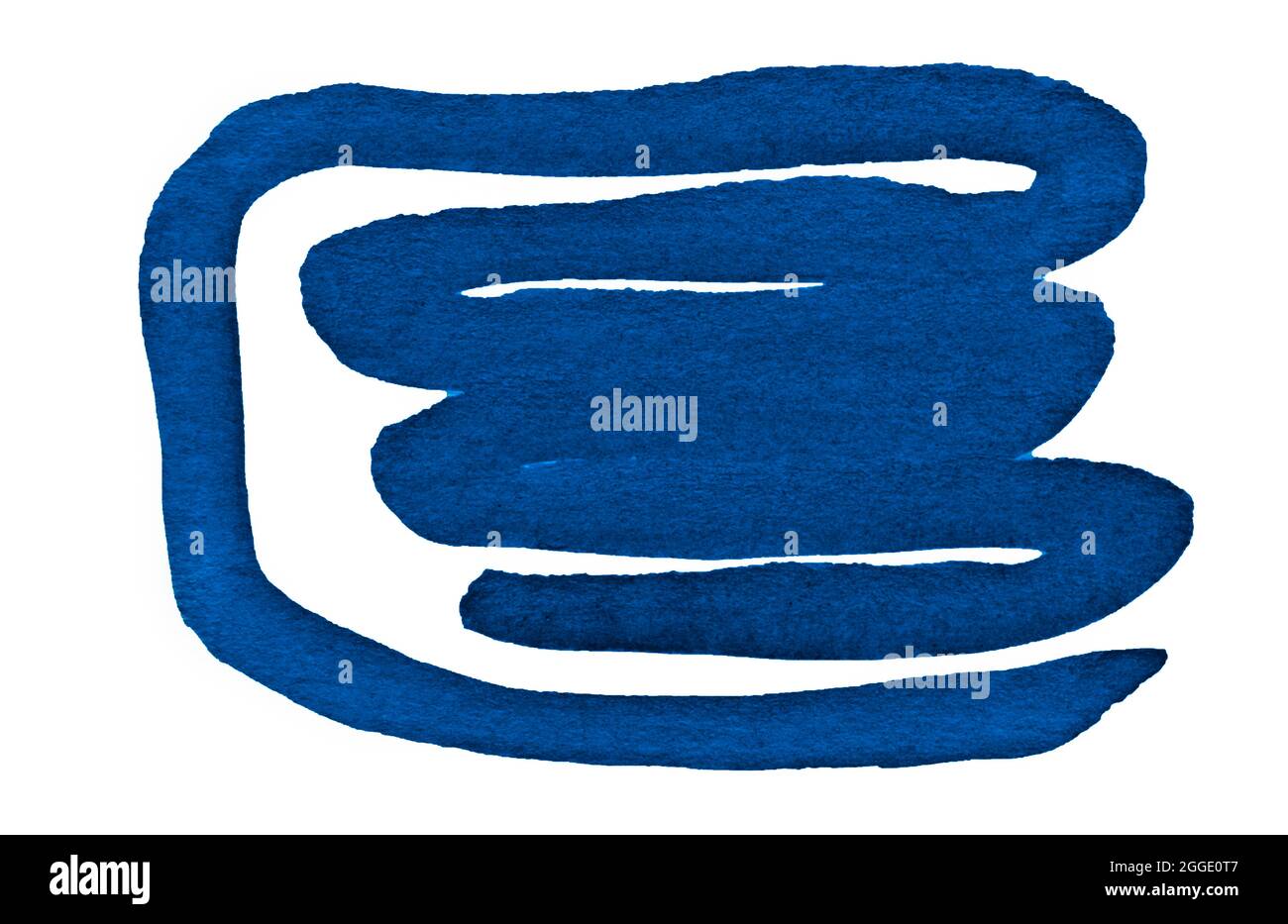 Trazo de pincel de acuarela azul sobre papel blanco. Figura abstracta. Foto de stock