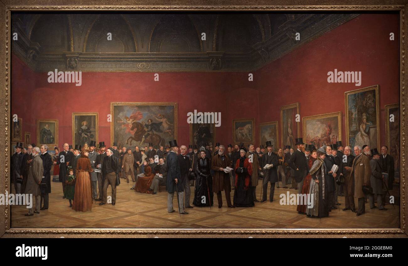 Vista privada de la exposición Old Masters, Royal Academy, 1888. Pintura de Henry Jamyn Brooks (1839-1925). Óleo sobre lienzo, 1889 (154,5 x 271,5 cm). Galería Nacional de Retratos. Londres, Inglaterra, Reino Unido. Foto de stock
