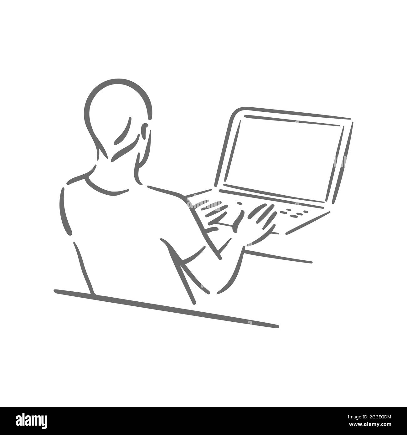 Disgustar a una persona estresada con un portátil en el trabajo Ilustración del Vector