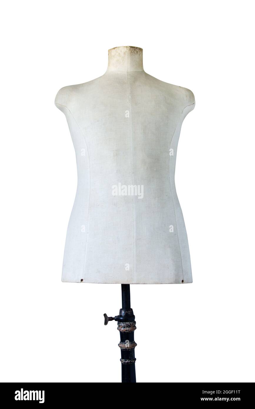 Hombre de la vendimia coser maniquí aislado sobre fondo blanco Foto de stock