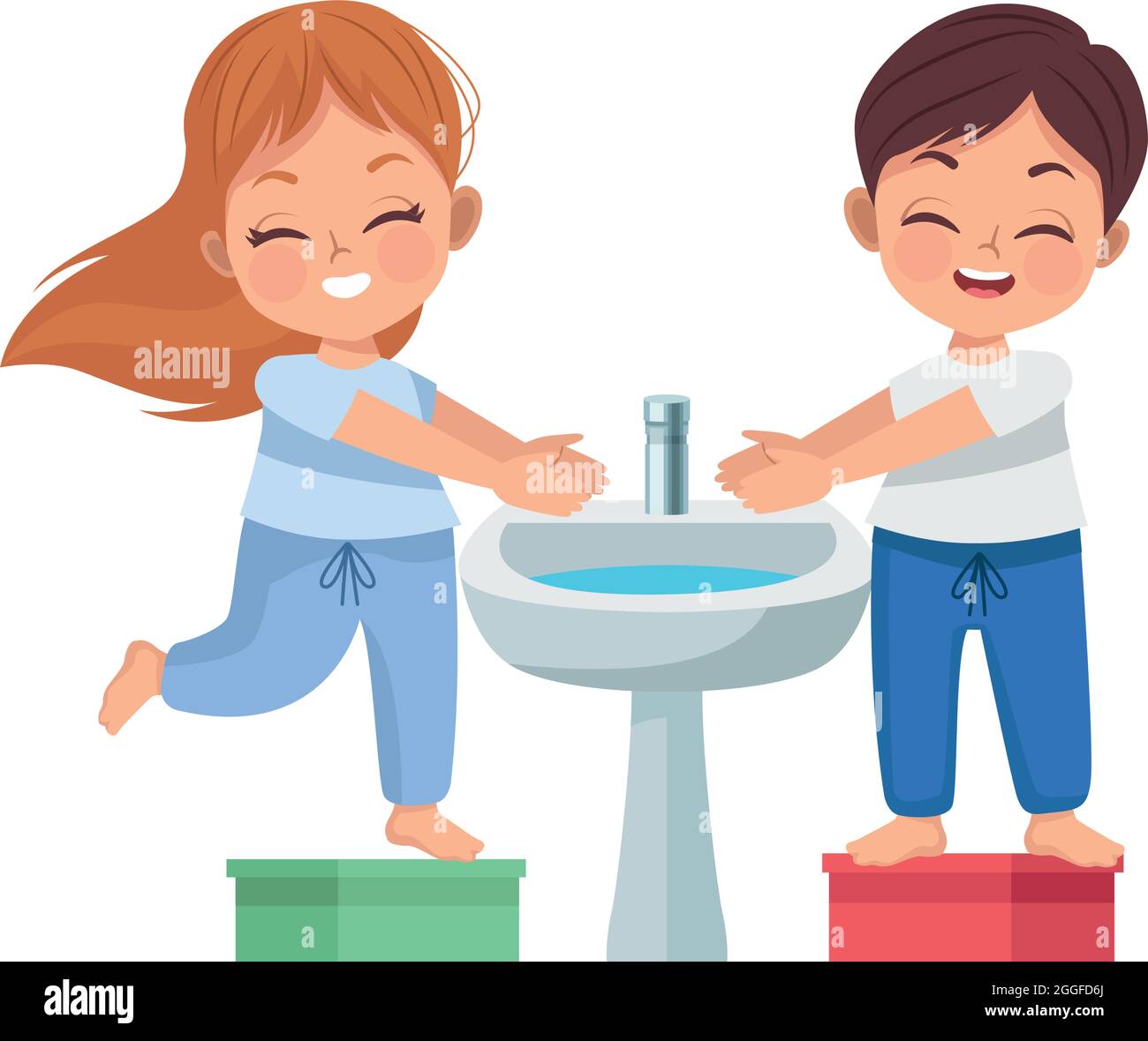 pareja niños lavándose las manos Imagen Vector de stock Alamy