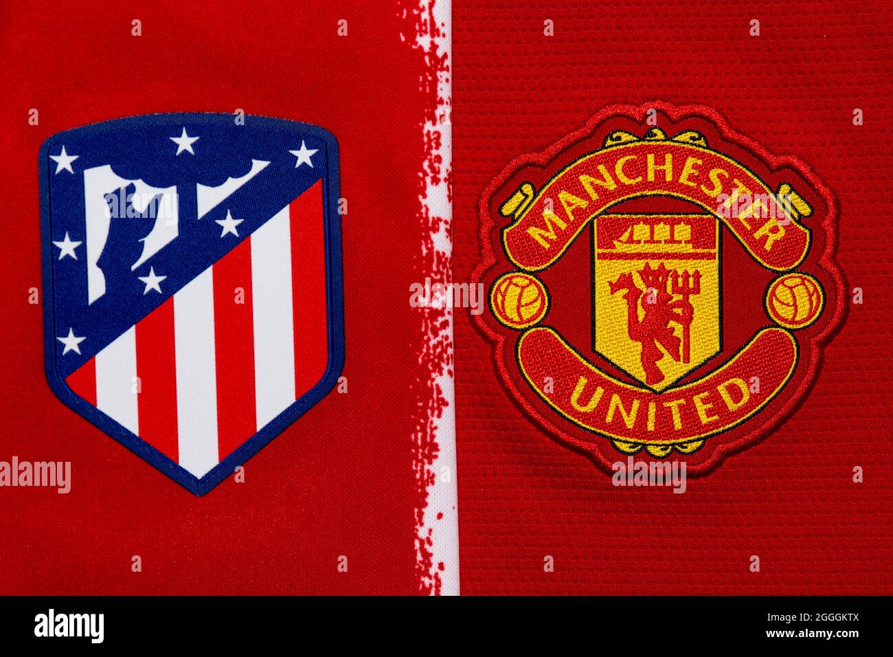 Primer plano del Manchester United & Atlético Madrid club crest Fotografía  de stock - Alamy