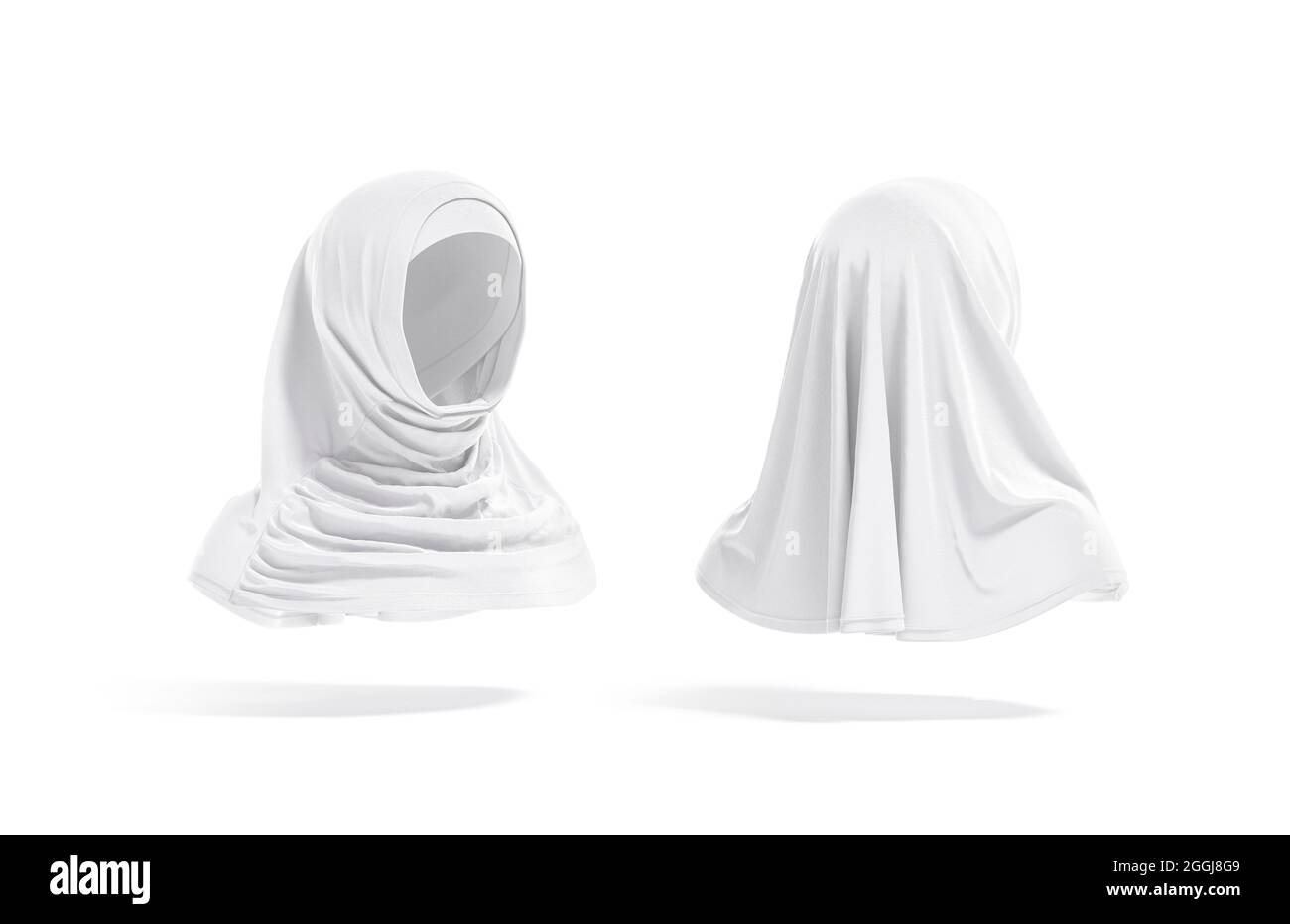 Blanco blanco hembra al-amira mockup delante y detrás, vista lateral, 3D  renderizado. Bufanda con cabeza de religión vacía para la privacidad  femenina simulacro, aislado. Seda clara Fotografía de stock - Alamy