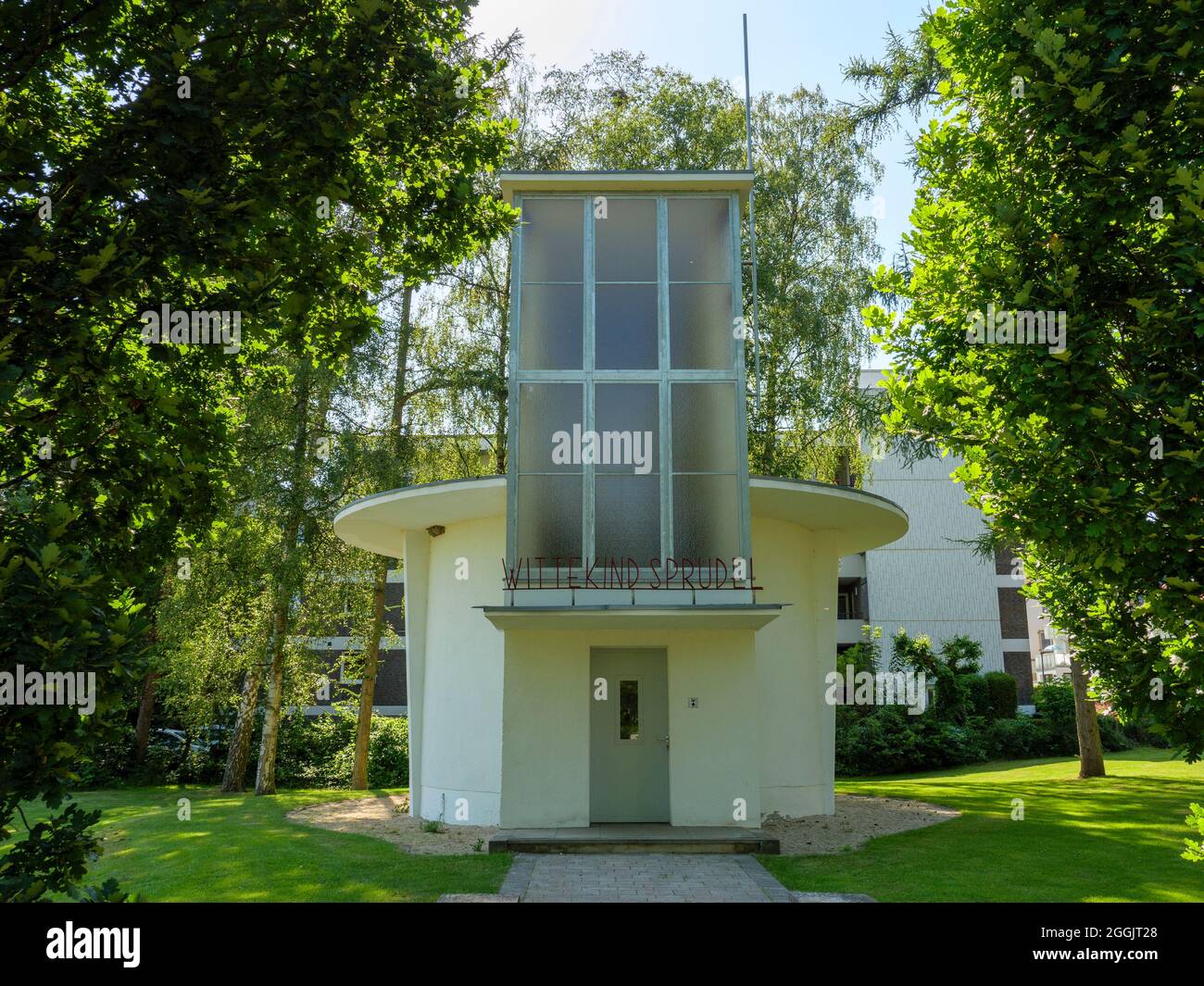 Wittekind Sprudel, arquitectura Bauhaus, Bad Rothenfelde, Osnabrücker Land, Baja Sajonia, Alemania Foto de stock