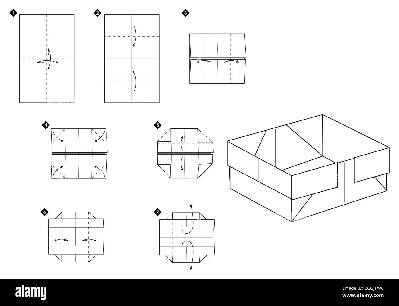 Cómo hacer la caja de origami. Paso a paso en blanco y negro instrucciones  sencillas de bricolaje. Esquematizar ilustración vectorial monocromática  Imagen Vector de stock - Alamy