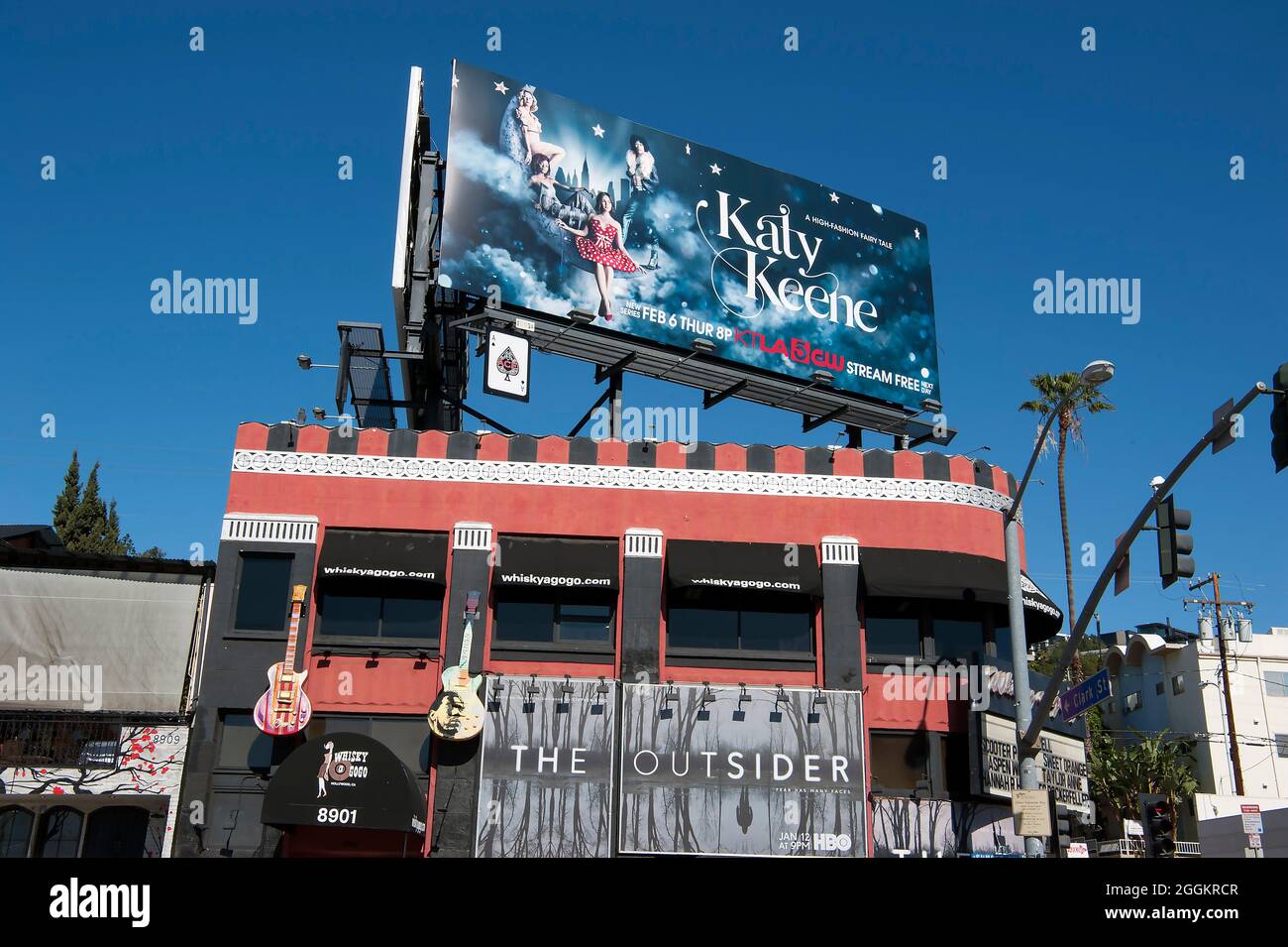 Katy Keene sobre el club nocturno Whisky A Go Go en Sunset Strip en Los Angeles, CA. Foto de stock