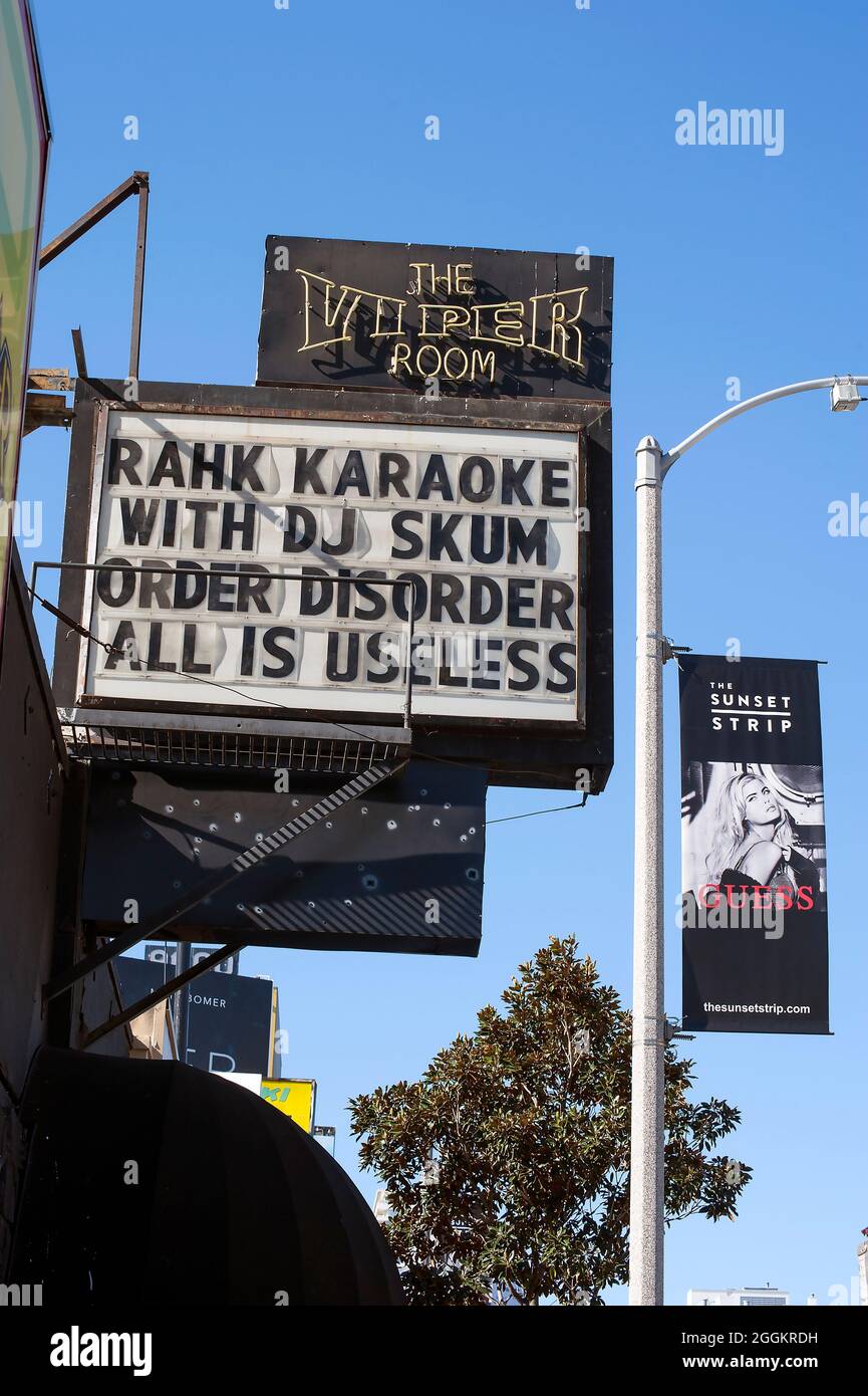 Cartel en la habitación Viper en Sunset Strip en Los Angeles, CA Foto de stock