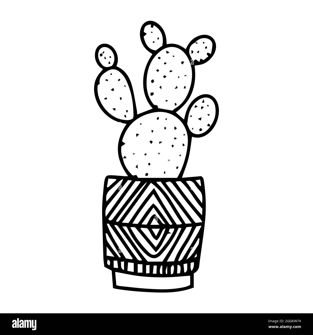 Cactus de fideos dibujados a mano en bote. Logo cactus. Cactus de oficina y interiores decorativos vectoriales. Ilustración de plantas de fideos aisladas sobre un fondo blanco. Ilustración del Vector