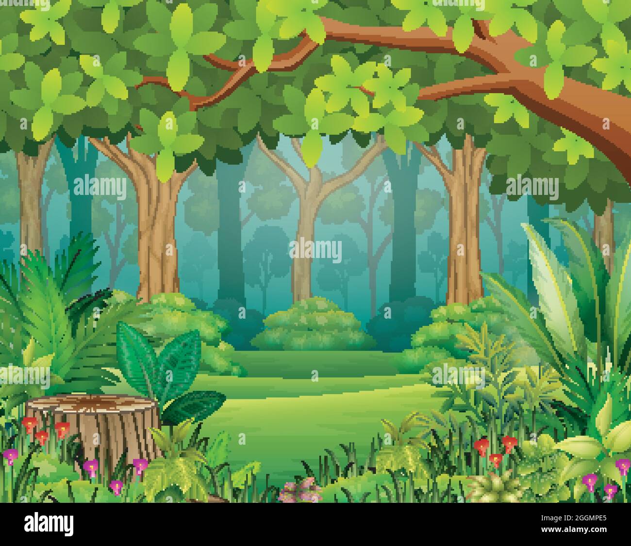 Paisaje bosque de dibujos animados de verde en primavera Imagen Vector de  stock - Alamy
