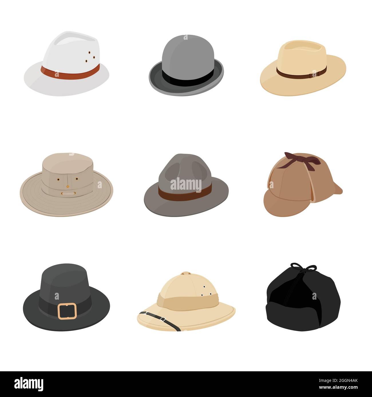 Sombreros de hombre y mujer. Sombrero de dibujos animados y gorra hedreat  vector colección aislada. Gorra y sombrero, ropa de cabeza de moda para  ilustración de caballero o mujer Imagen Vector de