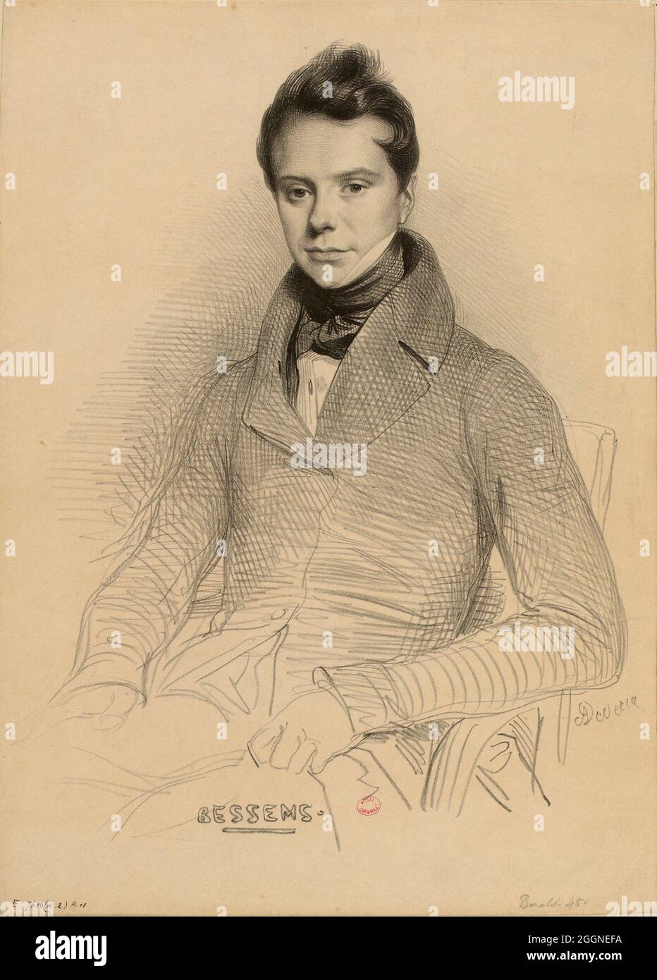 Retrato del violinista y compositor Antoine Bessems (1806-1868). Museo: COLECCIÓN PRIVADA. Autor: ACHILLE DEMERIA. Foto de stock