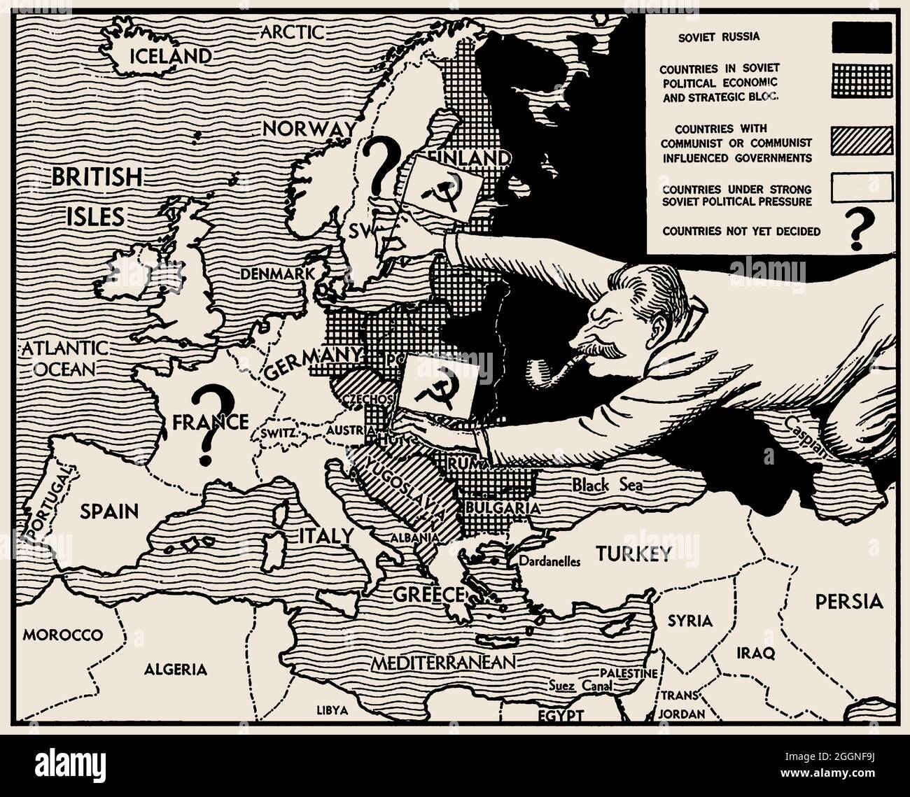 La creación de una zona bajo influencia soviética en el continente europeo. Museo: COLECCIÓN PRIVADA. Autor: Leslie Gilbert Illingworth. Foto de stock