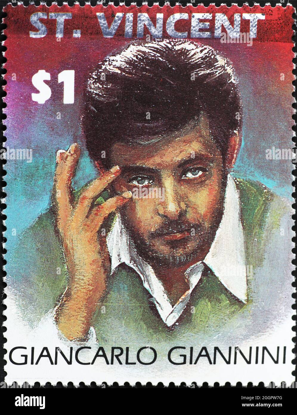 Giancarlo Giannini retrato en sello postal Foto de stock