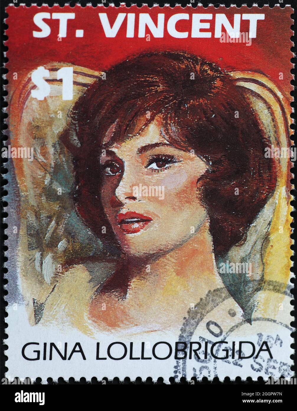 Gina Lollobrigida retrato en sello postal Foto de stock