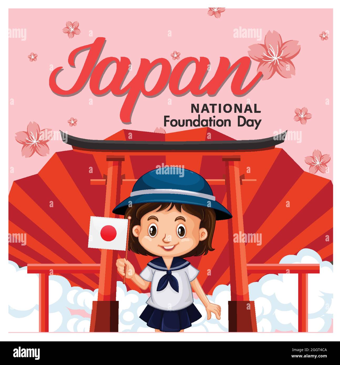 Bandera del Día Nacional de Japón con ilustración de personajes de dibujos  animados para niños japoneses Imagen Vector de stock - Alamy