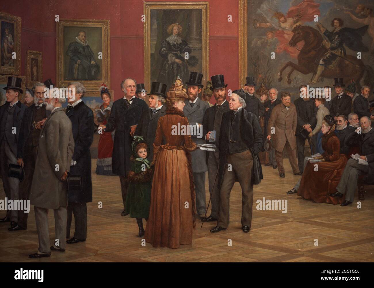 Vista privada de la exposición Old Masters, Royal Academy, 1888. Pintura de Henry Jamyn Brooks (1839-1925). Óleo sobre lienzo, 1889 (154,5 x 271,5 cm). Detalle. Galería Nacional de Retratos. Londres, Inglaterra, Reino Unido. Foto de stock