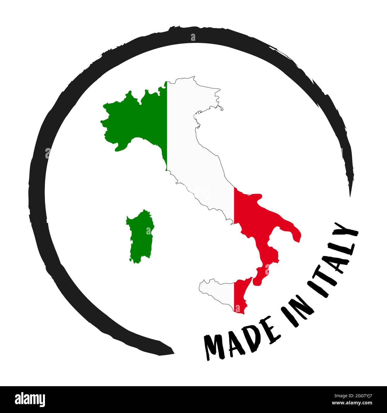 Archivo EPS vector con sello de empresa, parche redondo ' fabricado en Italia ' con silueta de italia y colores nacionales Ilustración del Vector